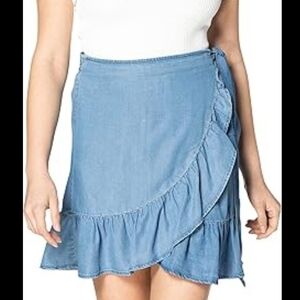 Only Onlsofia Wrap Knee Blue Tencel Chambray Denim Skirt